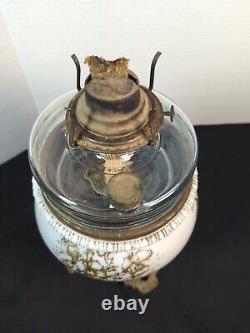 Rare Antique Cast Iron Victorian Oil Kerosene Lamp Holder With Lamp