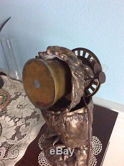 Rare Antique Craighead & Kintz Kerosene Owl Lamp -1876-Cranberry Enameled Shade