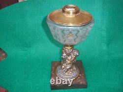 Rare Antique Figural Stem Kerosene Oil Lamp w Rare Dated Screw on Glass Font