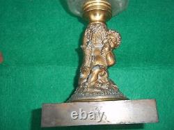 Rare Antique Figural Stem Kerosene Oil Lamp w Rare Dated Screw on Glass Font