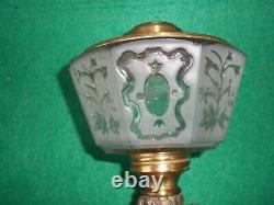 Rare Antique Figural Stem Kerosene Oil Lamp w Rare Dated Screw on Glass Font