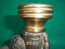 Rare Antique Figural Stem Kerosene Oil Lamp w Rare Dated Screw on Glass Font