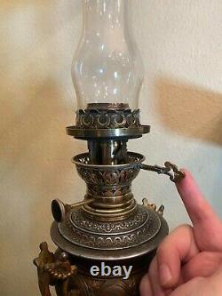 Rare Antique French Metal Brass Kerosene Oil Lamp