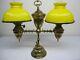 Rare Antique Hand Chased And Embossed P & A Student Lamp, Matched Lemon Shades
