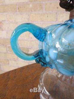 Rare Antique Hobbs Blue Snowflake Footed Finger Lamp