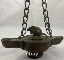 Rare Antique Italian Grand Tour Bronze Mouse Rat Oil Lamp Greek Roman Style 18c