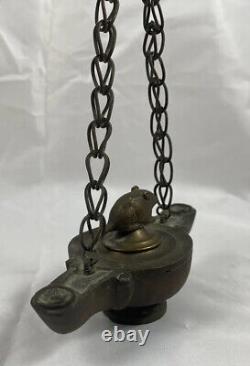 Rare Antique Italian Grand Tour Bronze Mouse Rat Oil Lamp Greek Roman Style 18c