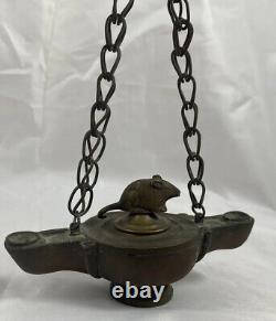Rare Antique Italian Grand Tour Bronze Mouse Rat Oil Lamp Greek Roman Style 18c