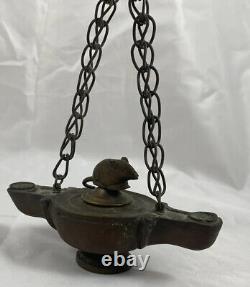 Rare Antique Italian Grand Tour Bronze Mouse Rat Oil Lamp Greek Roman Style 18c