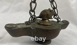 Rare Antique Italian Grand Tour Bronze Mouse Rat Oil Lamp Greek Roman Style 18c