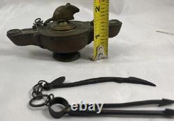 Rare Antique Italian Grand Tour Bronze Mouse Rat Oil Lamp Greek Roman Style 18c