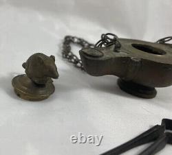 Rare Antique Italian Grand Tour Bronze Mouse Rat Oil Lamp Greek Roman Style 18c