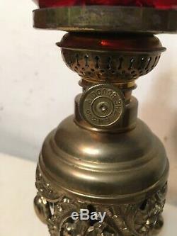 Rare Antique Miniature Oil Lamp Red Dragon Ball Shade