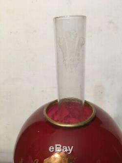 Rare Antique Miniature Oil Lamp Red Dragon Ball Shade