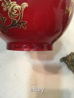 Rare Antique Miniature Oil Lamp Red Dragon Ball Shade