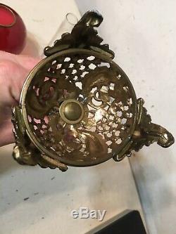 Rare Antique Miniature Oil Lamp Red Dragon Ball Shade