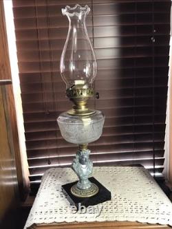 Rare Antique Panelled Shield Figural Victorian Lady 21 Oil Lamp Thuro Pg 103