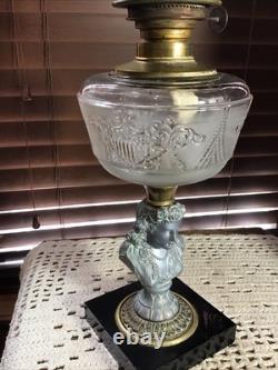 Rare Antique Panelled Shield Figural Victorian Lady 21 Oil Lamp Thuro Pg 103