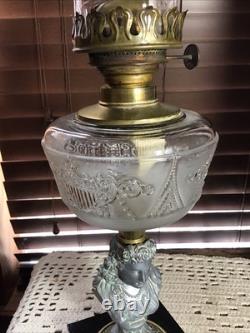 Rare Antique Panelled Shield Figural Victorian Lady 21 Oil Lamp Thuro Pg 103