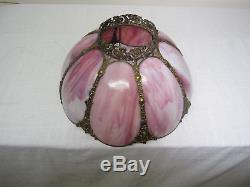 Rare Antique Pink /white Slag Glass Shade For Kero/oil Lamp
