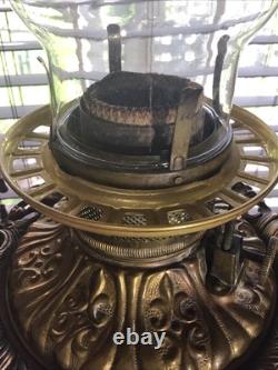 Rare Antique Signed Fostoria 24 GWTW Pink Green Floral Oil Lamp With Wick