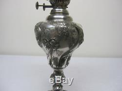 Rare Antique Silver Plated Jr Banquet Lamp Signed Sheffield, Floral Ball Shade