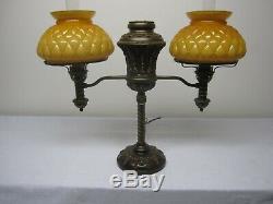 Rare Antique True Tiffany Studios Numbered Heavily Decorated Double Student Lamp