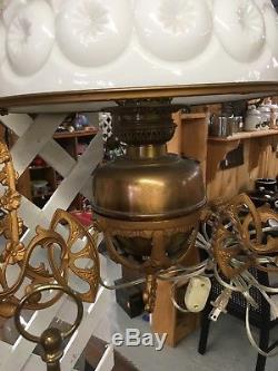 Rare Antique Victorian Chandelier Hanging Oil Lamp Original Milk Glass Globe