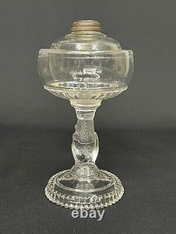 Rare Antique c. 1880-1900 Hobbs Clear Glass Hand Lamp No. 1 Kerosene Oil Lamp Base