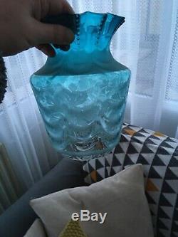 Rare Authentic Victorian Blue Etched Glass Duplex Oil Lamp Shade