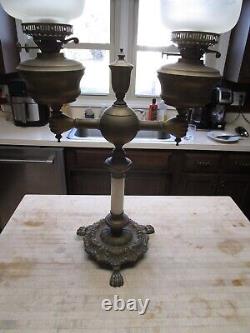 Rare Form, Antique Dual Banquet Parlor Oil Lamp Duplex Burners