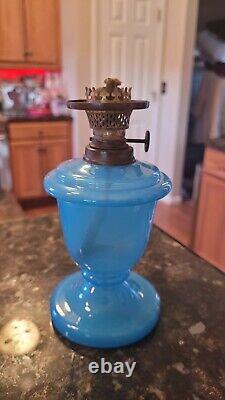 Rare French Blue Opaline Kerosene Oil Lamp German Wild & Wessel