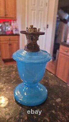 Rare French Blue Opaline Kerosene Oil Lamp German Wild & Wessel