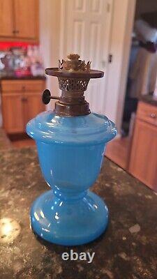 Rare French Blue Opaline Kerosene Oil Lamp German Wild & Wessel