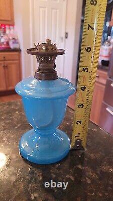 Rare French Blue Opaline Kerosene Oil Lamp German Wild & Wessel