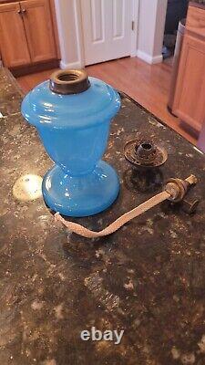 Rare French Blue Opaline Kerosene Oil Lamp German Wild & Wessel