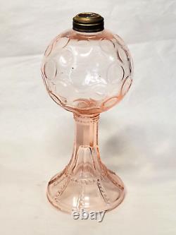 Rare Pink Depression Glass Thumbprint Oil Lamp 9 Tall Antique Art Deco Glass