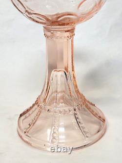 Rare Pink Depression Glass Thumbprint Oil Lamp 9 Tall Antique Art Deco Glass