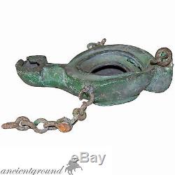 Rare Roman Bronze Oil Lamp With Chains, Circa 200-300 Ad