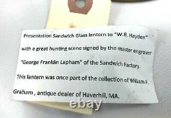 Rare Sandwich Glass Presentation Lantern with Engraved Hunting Scene by Lapham