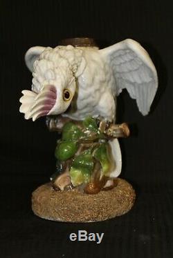 Rare Sitzendorf Porcelain Cockatoo Duplex Sized Oil Lamp