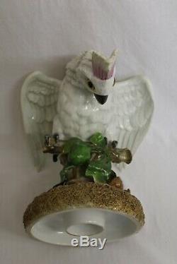 Rare Sitzendorf Porcelain Cockatoo Duplex Sized Oil Lamp