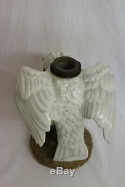 Rare Sitzendorf Porcelain Cockatoo Duplex Sized Oil Lamp