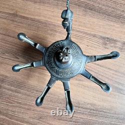Rare Six Spout Antique Bronze Oil Lamp Middle Eastern Cat Lid Bird Handle