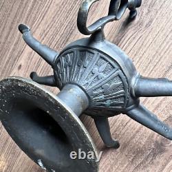 Rare Six Spout Antique Bronze Oil Lamp Middle Eastern Cat Lid Bird Handle