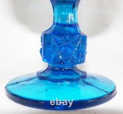 Rare Stars & Bars Miniature Lamp Blue Glass Kerosene Oil Bellaire EAPG Antique
