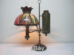 Rare Tiffany Student Lamp With Very Rare Multi Colored Slag Glass Shade