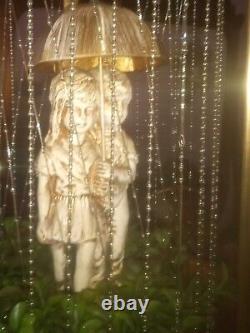 Rare Tom Sawyer and Becky Umbrella in the rain vintage hanging oil lamp Huge