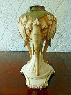 Rare Victorian Alfred Stelmacher Triple Elephant Duplex Oil Lamp