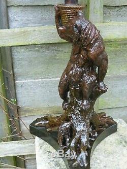 Rare Victorian Bear & Cubs Sculpture Oil Lamp